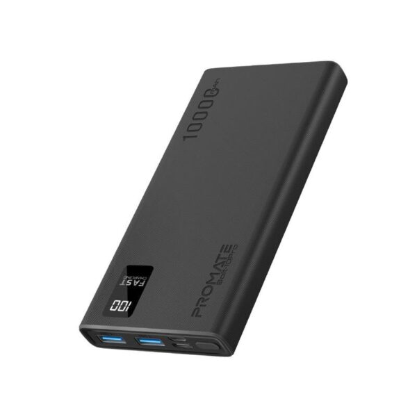 10000mAh Slim Power Bank with USB-C Input and Output, Micro-USB Input and 2 USB-A Output, Black,   (1YR WRTY)