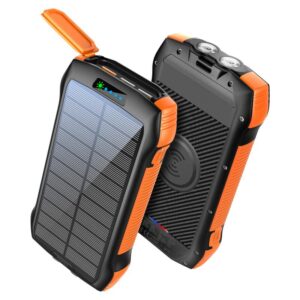 20000mAh Solar Power Bank with 20W Power Delivery, 3 USB-A Ports, 10W Wireless Charging and LED Flash,   (1YR WRTY)