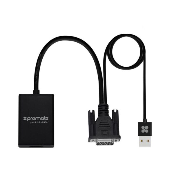 ProLink-V2H VGA to HDMI Display Adaptor with 1080p Resolution & Built-in USB Cable for Audio & Power, Black,   (1YR WRTY)