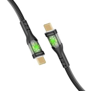TRANSLINE-CC 60W Power Delivery Ultra-Fast USB-C Transparent Cable with LED, 1.2m, Black,   (1YR WRTY)