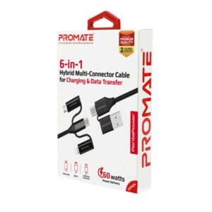 PentaPower 6-in-1 Hybrid Multi-Connector Cable for Charging & Data Transfer,   (1YR WRTY)