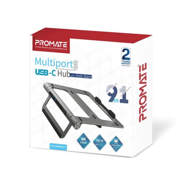 PrimeBase-C 9-in-1 Multiport USB-C Hub with Laptop Stand,   (1YR WRTY)