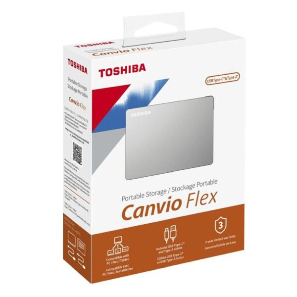 Canvio Flex 1TB 2,5" External Hard Drive USB 3.2 Compatible USB-C and USB-A Devices, Silver